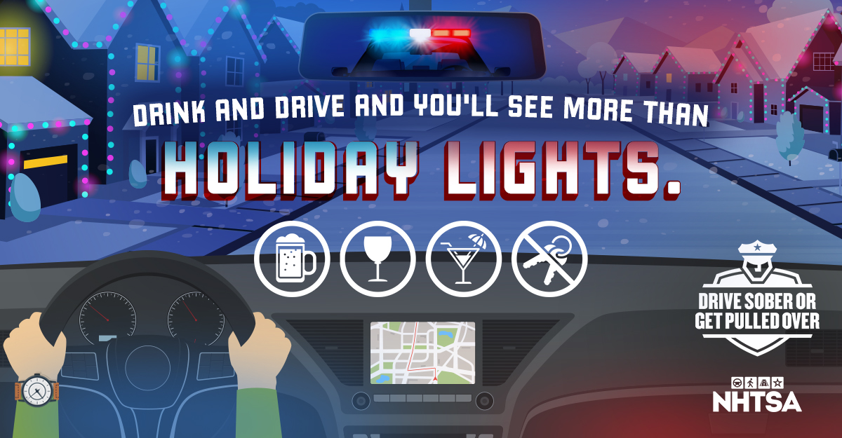 Text reads Drink and Drive and You'll See More than Holiday Lights