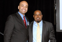 Eugene Schneeburg, Director of the Center for Faith-based and Community Initiatives, U.S. Department of Justice, with Joshua DuBois, Special Assistant to the President and Executive Director, White House following their participation in the Plenary Panel 