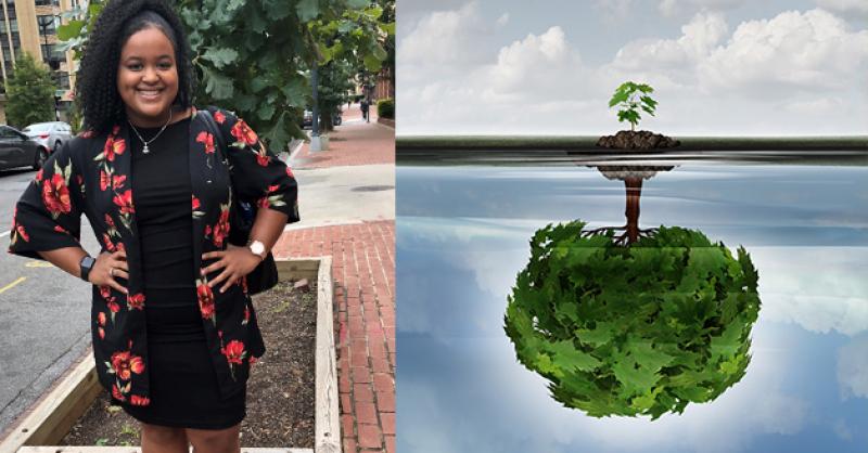 Image of Stacia and tree with reflection